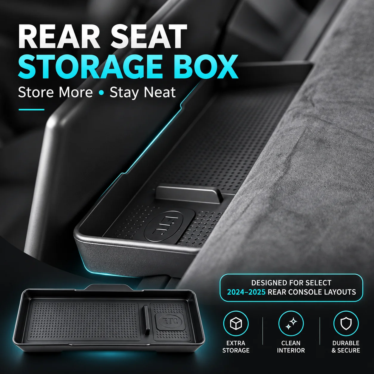 for Tesla Model 3 Highland, Model Y Juniper & Model YL Rear Screen Storage Box, Center Console Tray Organizer Auto 2.