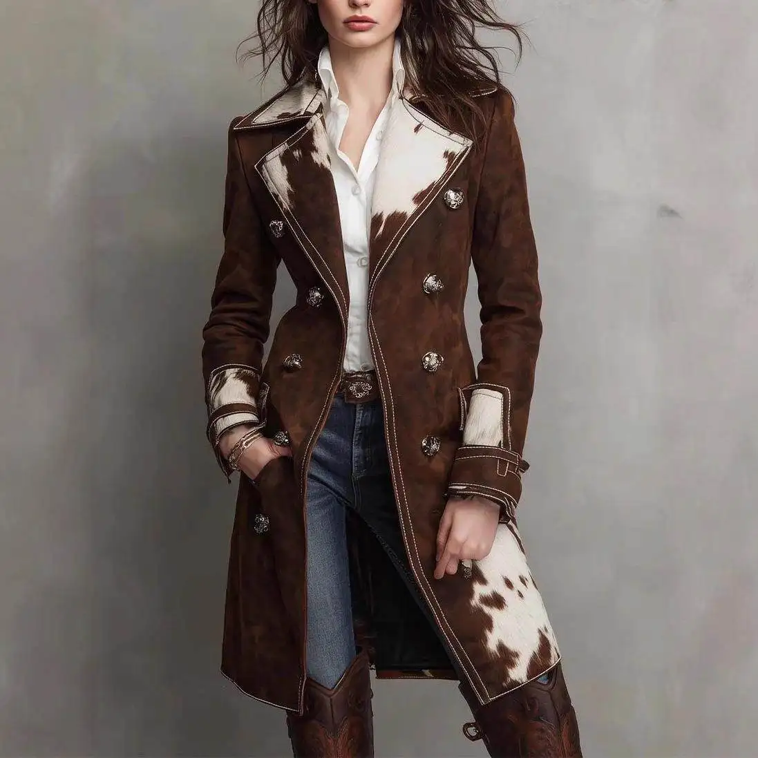 

Long Suede Windbreaker Jacket Women's Fashion Outerwear Coat Regular Sleeve Long Sleeve Flip Collar Pure Color Winter Coat