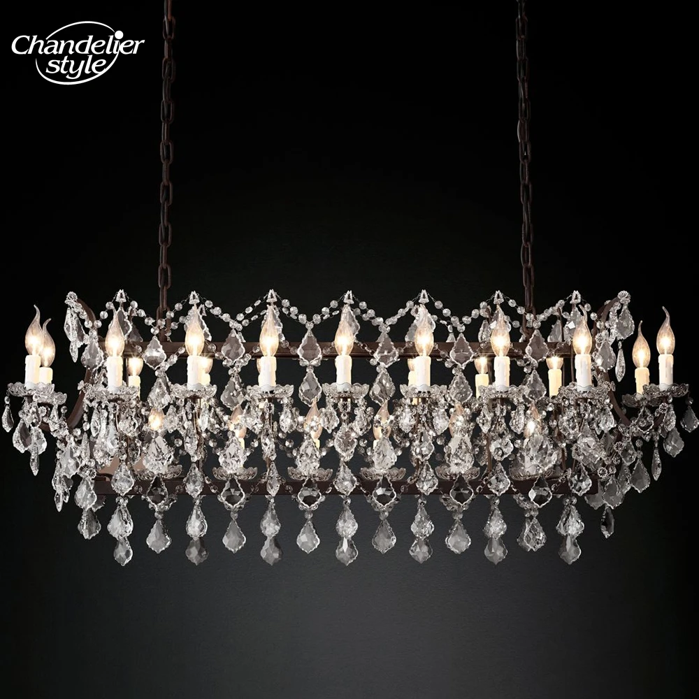 

Modern LED Chandeliers 19th C. Rococo Iron & Crystal Rectangular Chandelier Candle Kitchen Island Dining Room Pendant Lights