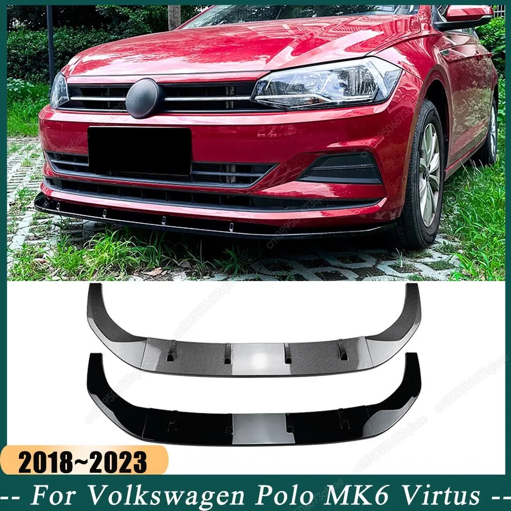 

Car Front Bumper Spoiler Lip For Volkswagen Polo MK6 Virtus 2018-2023 ABS Black / Carbon Look Body Kits Splitter Diffuser Tuning