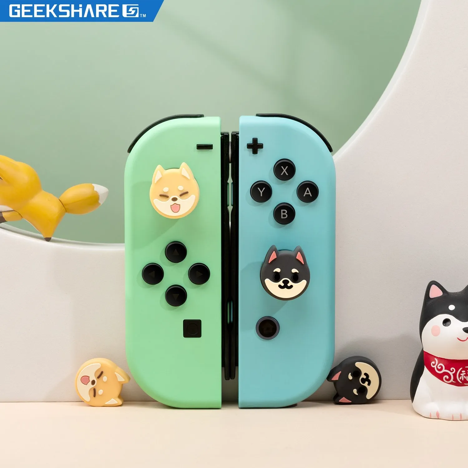 GeekShare Thumb Grips Caps Shiba Inu Silicone NS OLED Handle Rocker Protective Cover for Nintendo Switch Lite Joystick Caps