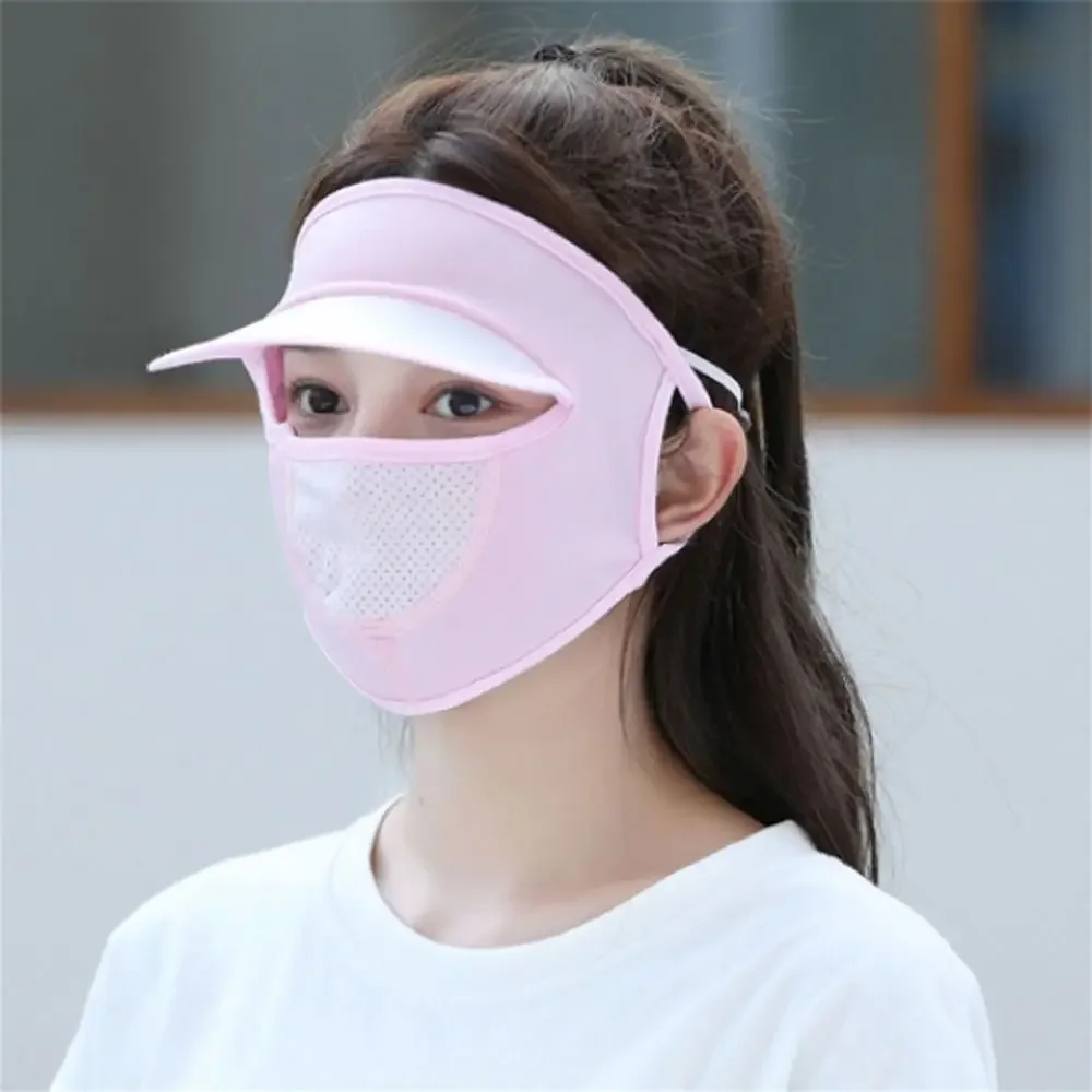 1pc Summer Ice Silk Mask UV Protection Face Cover Sunscreen Veil Face With Brim Outdoor Cycling Sun Protection Hats Caps