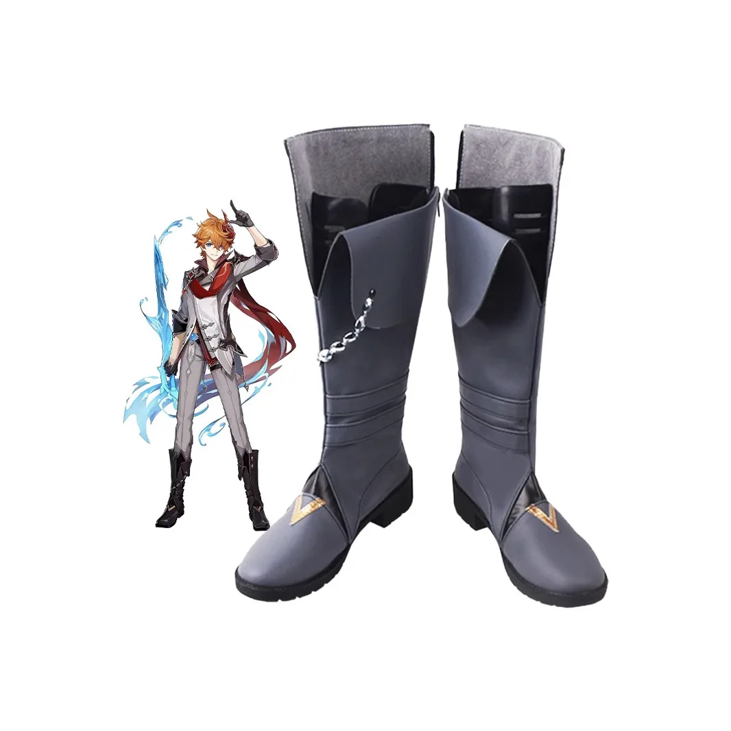 

Genshin Impact Tartaglia Cosplay Shoes Gray Mid-calf Boots Halloween Masquerade Carnival Performance Party Costume Props