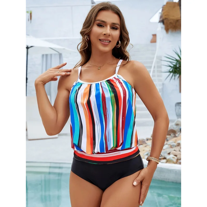 Two-Piece Swimsuit for Women Tankini Beachwear Strap Plus Size Swimwear