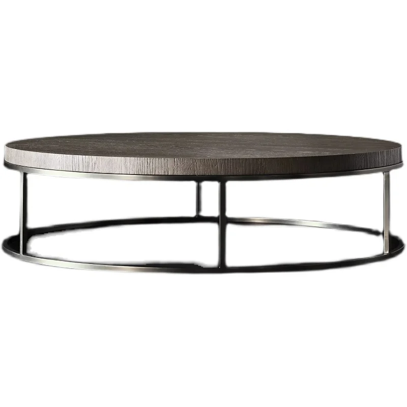 ！@Modern Round Metal Legs Living Room Furniture Solid Wood Dining Table Plank Wooden Tee Table Coffee Table