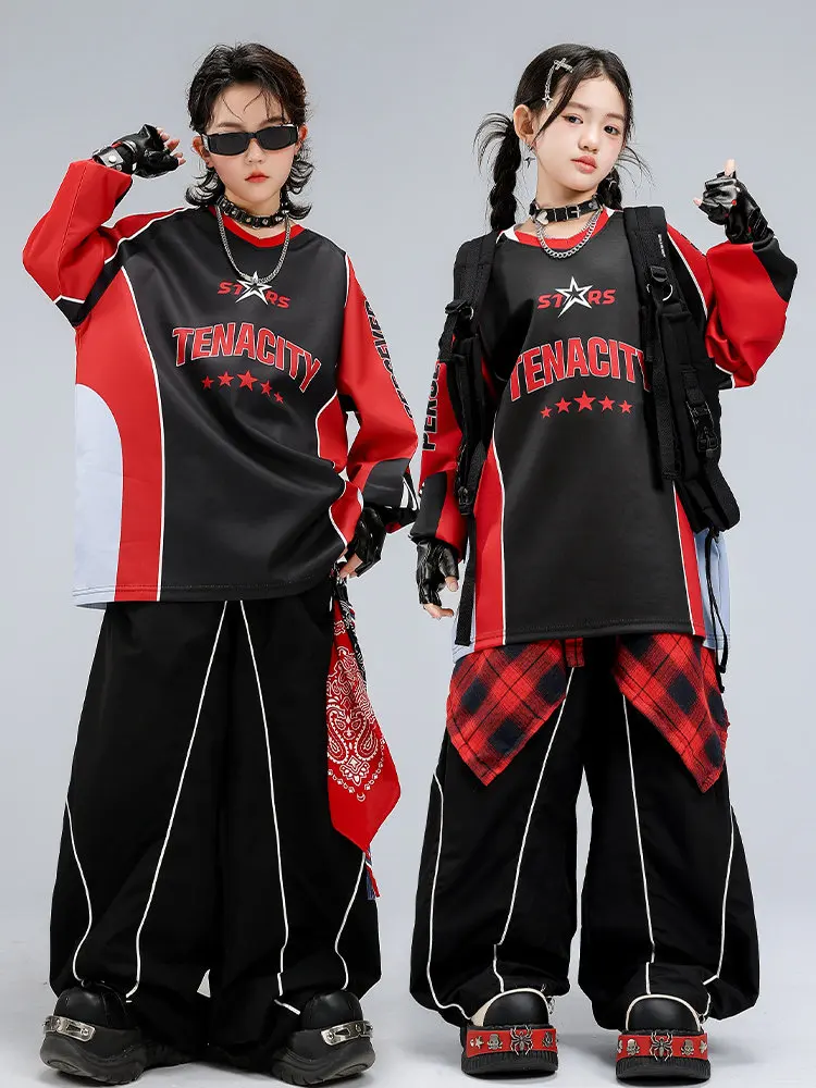 

Детские современные костюмы для джазовых танцев 2026: свободные наряды в стиле K-pop для мальчиков, уличная танцевальная одежда для девочек, хип-хоп и рейв-костюмы DQS22235