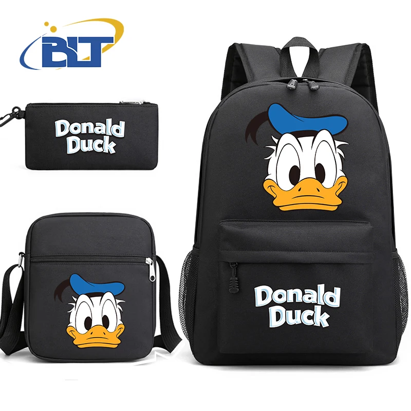 Disney Donald Duck printed student school bag set black casual backpack shoulder bag pencil case 3-piece set suitable for kids