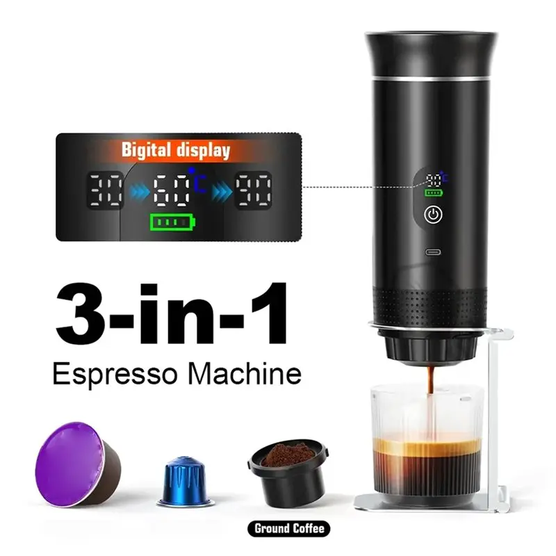 A05G-Portable Espresso Coffee Machine For Car& Home Camping Capsule Coffee Maker With Digital Display Black