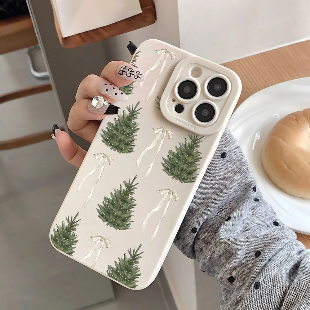 Christmas Tree Bow Design Phone Case For iPhone 17 Pro Max 16 15 14 13 12 11 XS X XR 7 8 Plus 16E 17 Air Shockproof Bumper Cover
