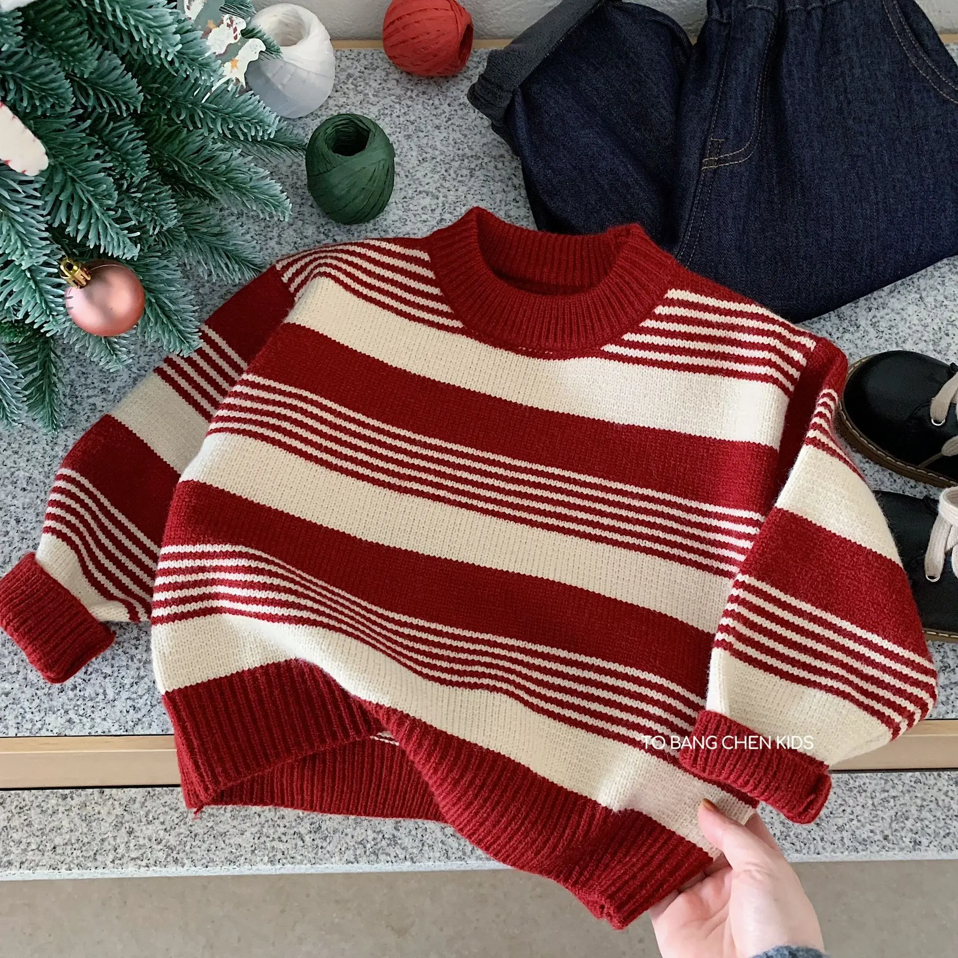 

Christmas Children Boys Sweater New Winter Versatile Striped Thicken Warm Toddler Girls Knitwear Casual Kids Baby Boys Pullovers