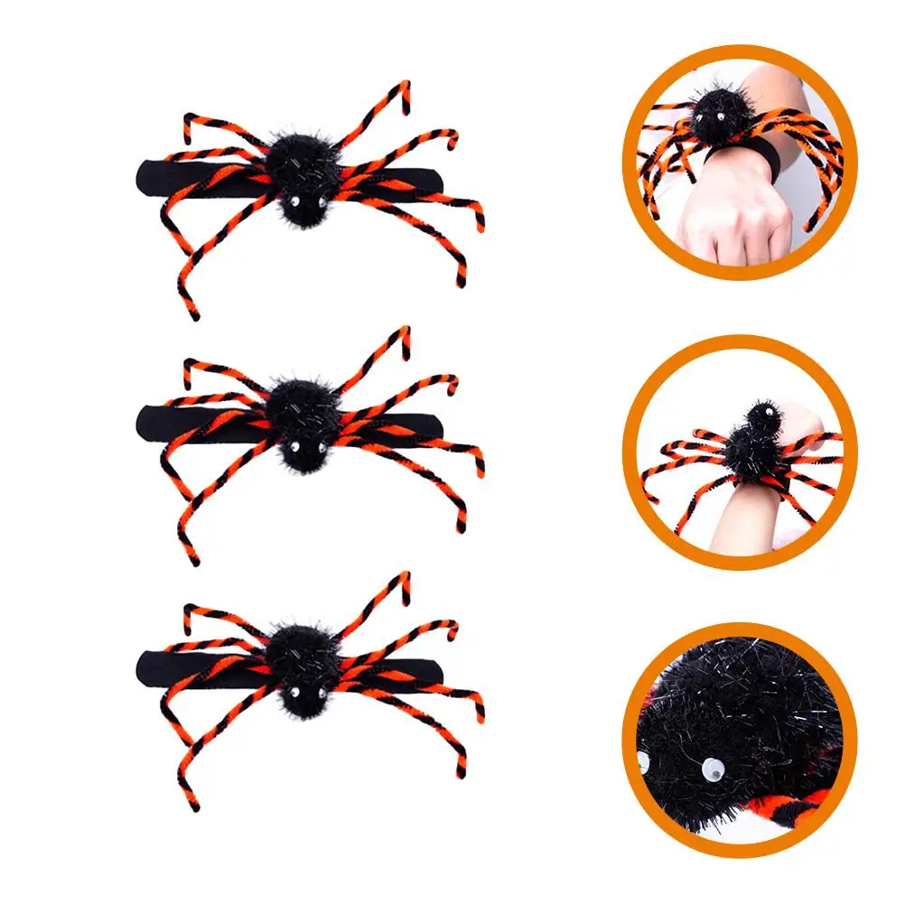 3 Pcs Spider Slap Bracelets Halloween Party Favors Fun Toys Lightweight Safe Material Wrist Decoration