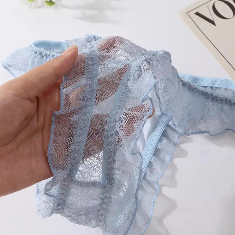 

Man's Lace Sexy See Through Thong Low Waist Bow Sissy Briefs Live Show Dance Harajuku Stage Costumes FKK Party BF Gift