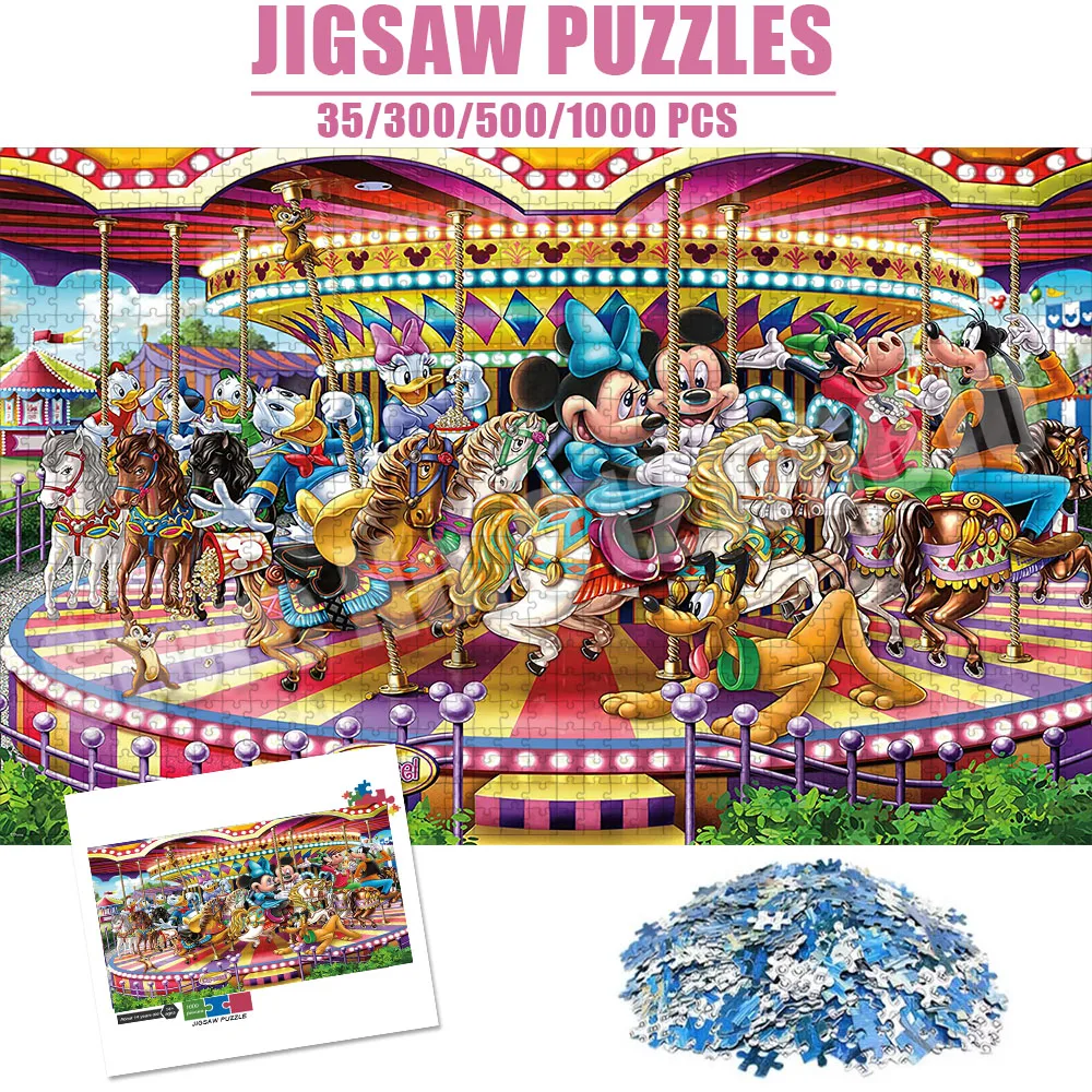 

Mickey Mouse Amusement Park Puzzles for Adults 1000/500/300 Pieces Jigsaw Puzzles Educational Intellectual Diy Puzzle Toys Gifts