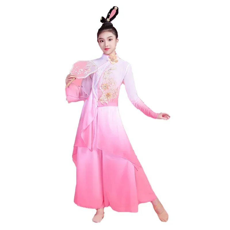 Chinese Style Hanfu Classical Yangko Clothing Girls National Dance Performance Clothing Kids Umbrella Fan Square Dance Clothes