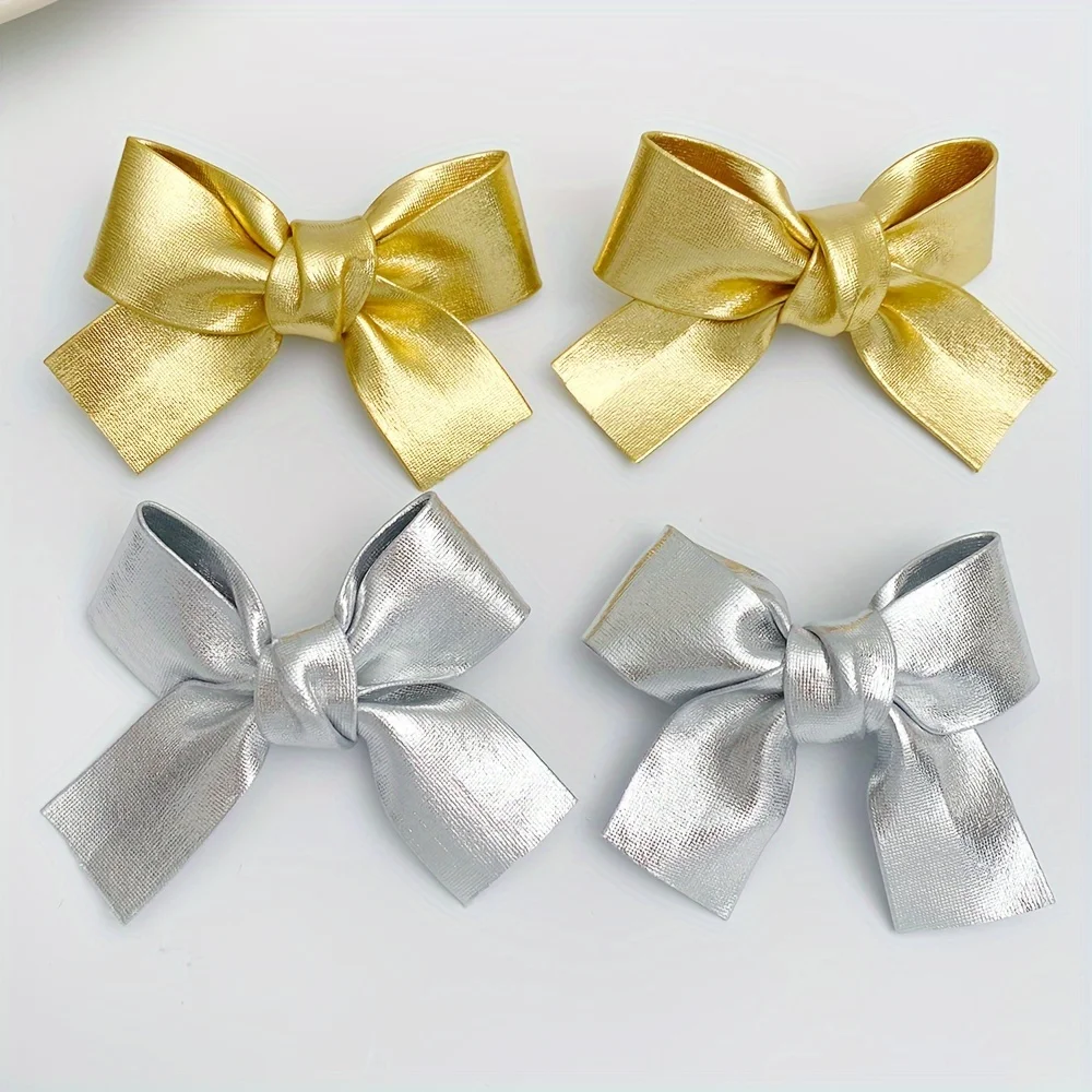 4 Pieces of Multi-Color Glittering Gold and Silver Bow Hairpins for Girls