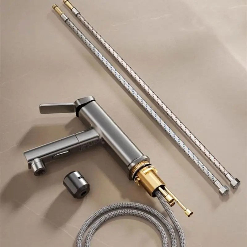 

Brass Basin Mixer Tap Single Handle Hot and Cold Water Mixer Tap Pulls out Faucet