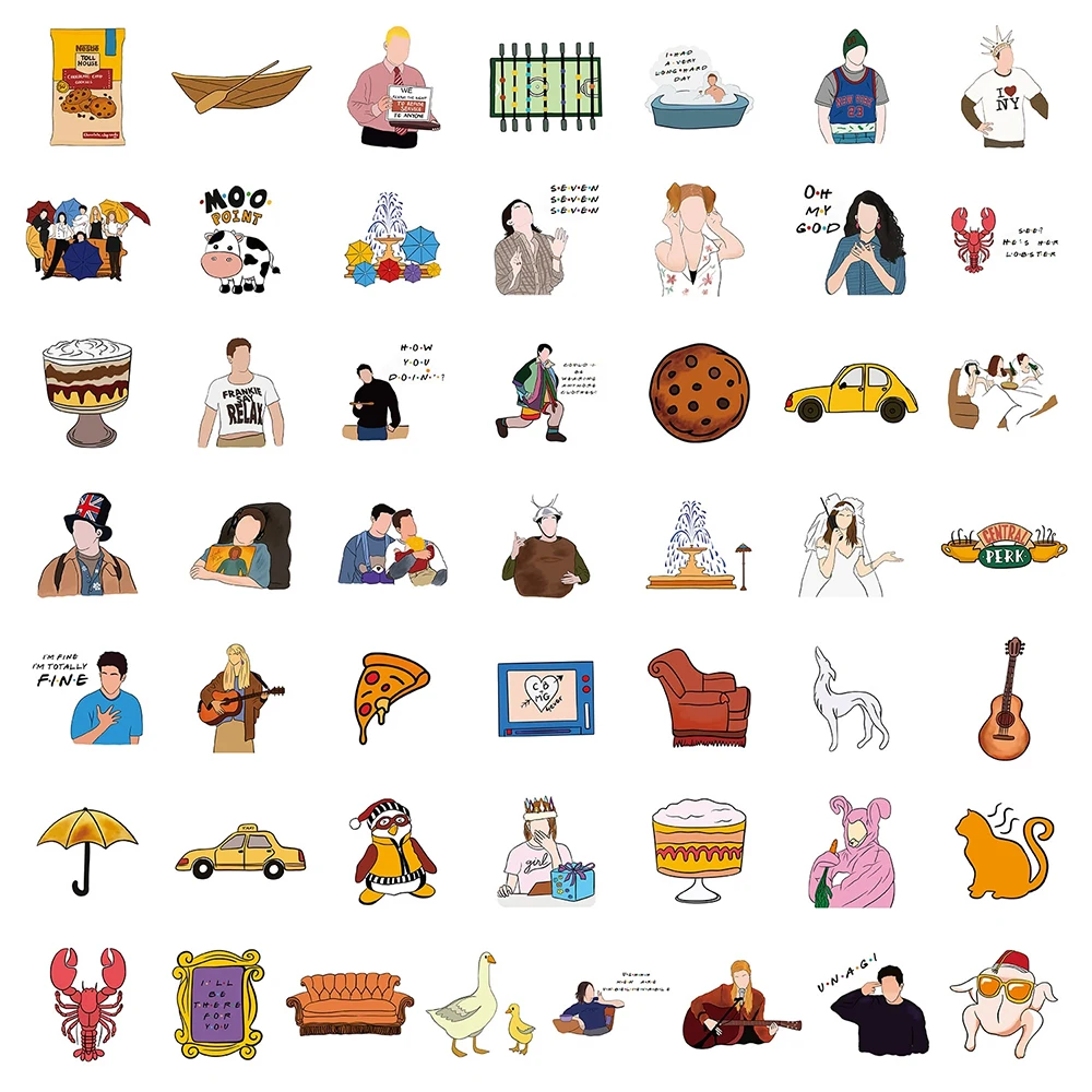 

10/30/50pcs Friends Classic TV Series Stickers Cartoon Creative Decals Decoration Scrapbook Phone Guitar Funny Graffiti Sticker