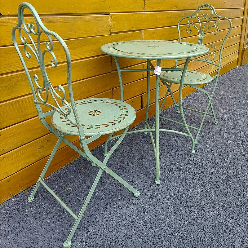 French Country Iron Table and Chairs Outdoor Patio Furniture for Garden White Metal Backrest Seat Balcony Rustic Garden Chairs image 4