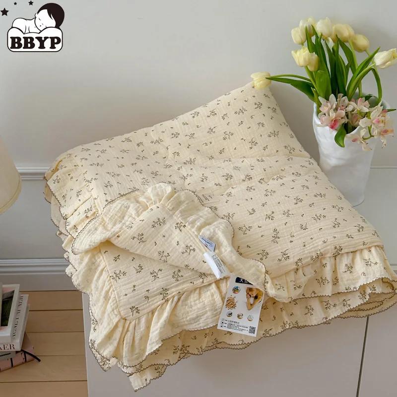 Ruffled Cotton Korean Baby Crib Bedding Set Bunny Rose Floral Print Cotton Muslin Crib Bedding Set Duvet