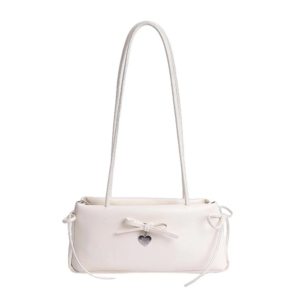 

Sweet French Stick Handbag Bow Decoration Large Capacity Solid Color Underarm Bags Anti-splash Water Korean Style