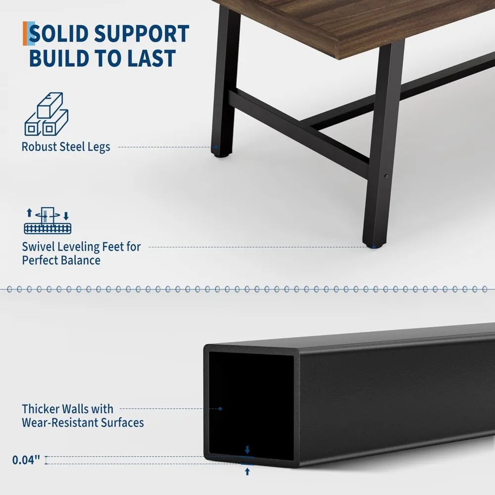 طاولة طعام صناعية تتسع لـ 6-8 أشخاص، 70.87 بوصة طاولة مطبخ خشبية طويلة بإطار معدني قوي ولمسة نهائية بنية ريفية #5
