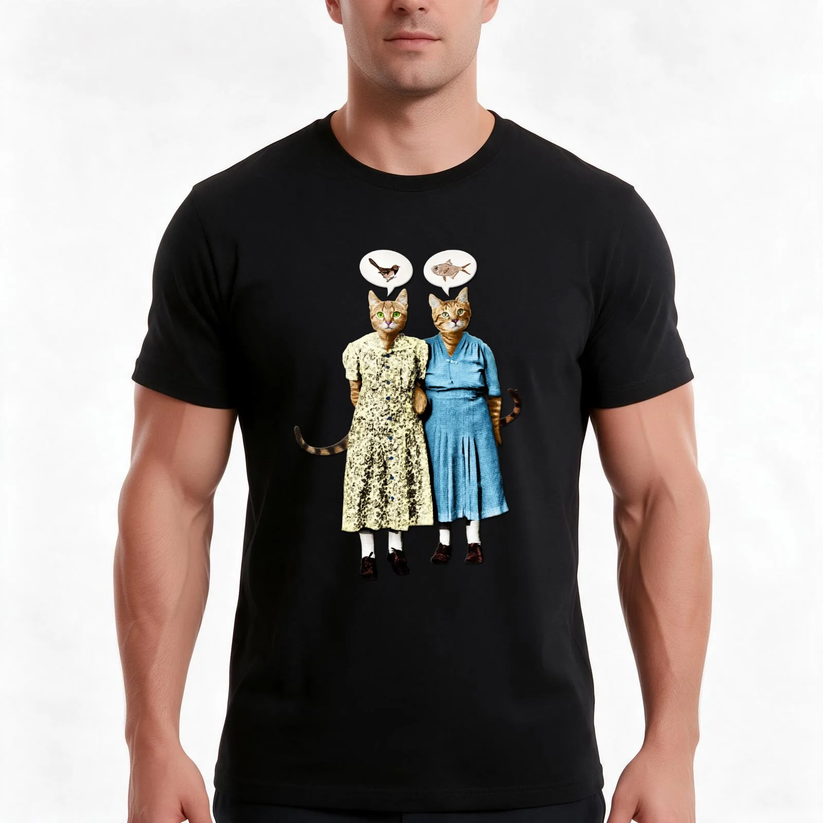 Two Cool Kitties: What's for Lunch? T-Shirt, Summer Casual Cotton Tee, Oversized Streetwear Tops, Vintage Graphic Print