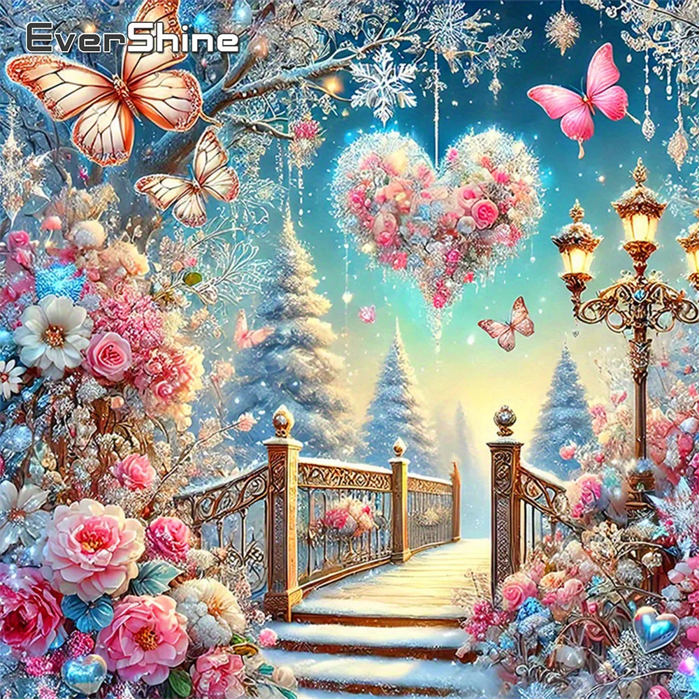 Evershine Diamant Mosaik Blume Bild Strass Stickerei Schmetterling Neue Ankunft Malerei Straße Winter Wohnkultur