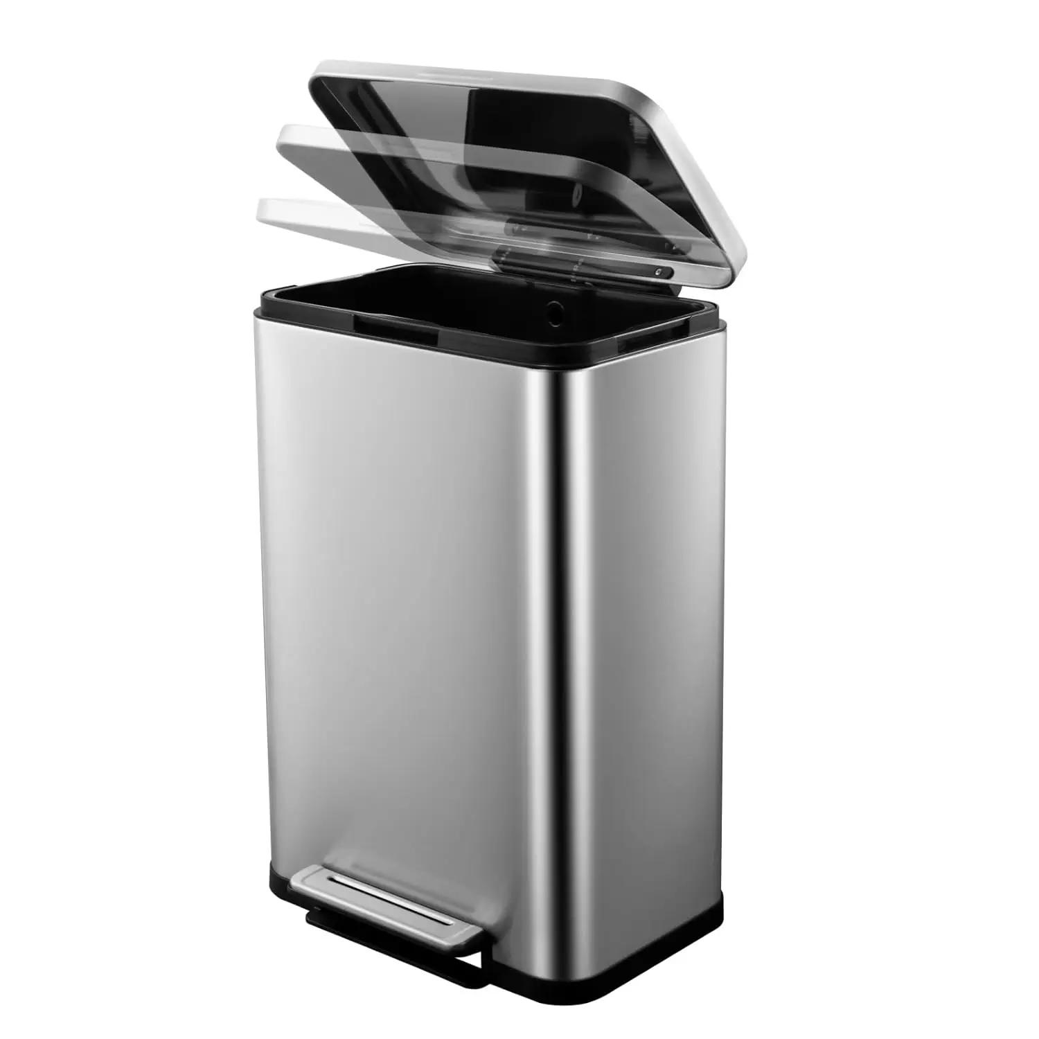 Kitchen Trash Can, Stainless Steel 50 Liter / 13 Gallon Garbage Can, Rectangular Steel Pedal Recycle Bin Hands-Free Trash Can