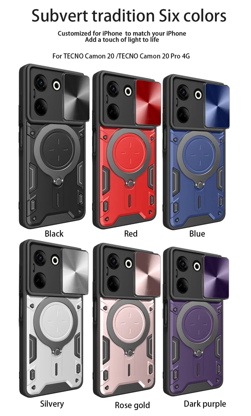 For Tecno Camon 20 Pro 4G 5G Case Magnetic Car Holder Ring Armor Phone Case For Tecno Camon20 20Pro Slide Lens Protect Cover