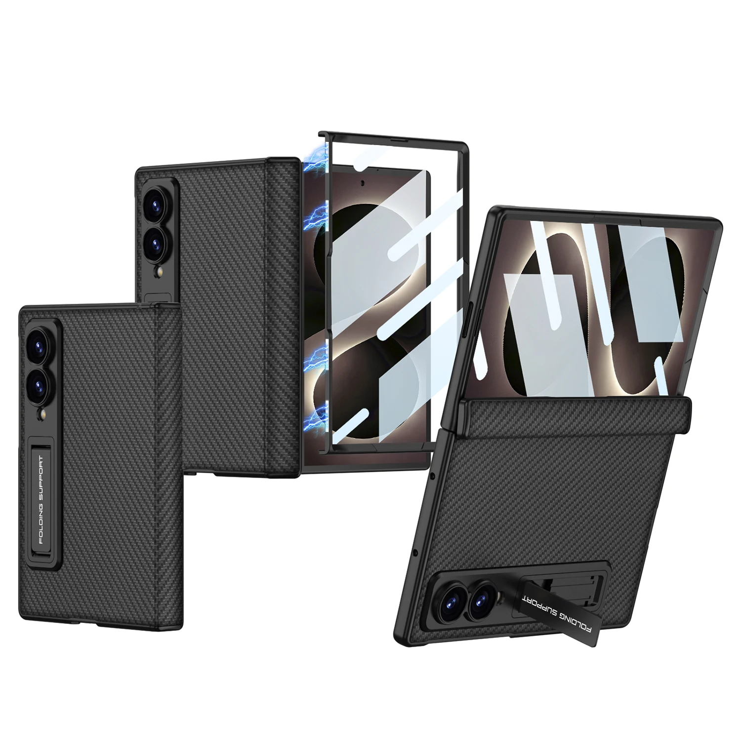 For Samsung Galaxy Z Fold 8 Wide Case Skin-Friendly Matte Leather Bracket With Tempered Film Shockproof Back Cover Accessories
