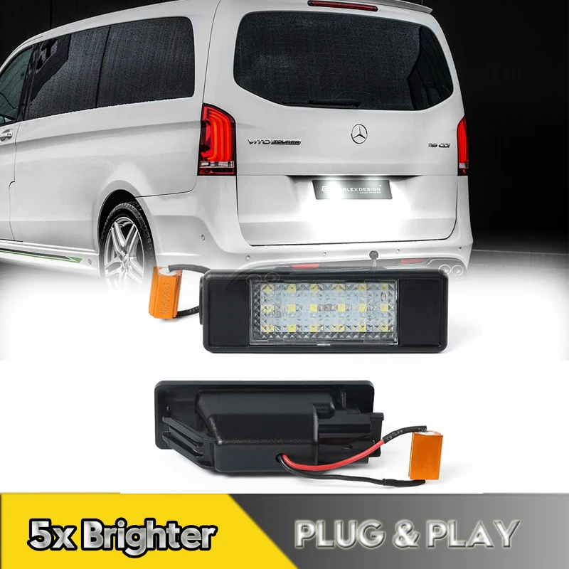 

2Pcs LED Number License Plate Lights Lamps For Mercedes Benz Vito Viano W639 2003-2014 Sprinter W906 06-18 Canbus OEM#6398200156