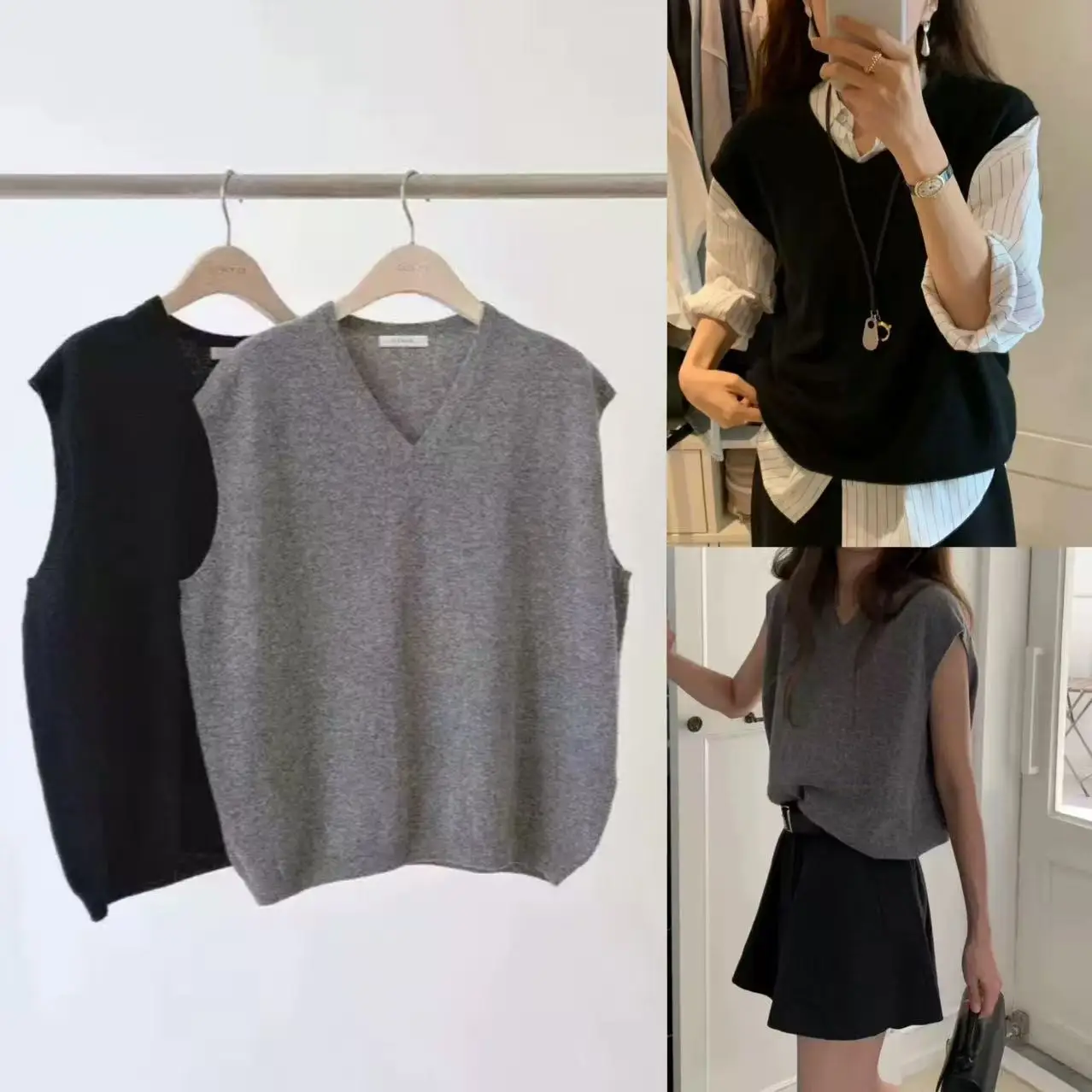

Slimming V-Ne Knitted Vest Ounce mat Color Loose Fit Versatile All-Season Women's Casual Sle Autumn Winter