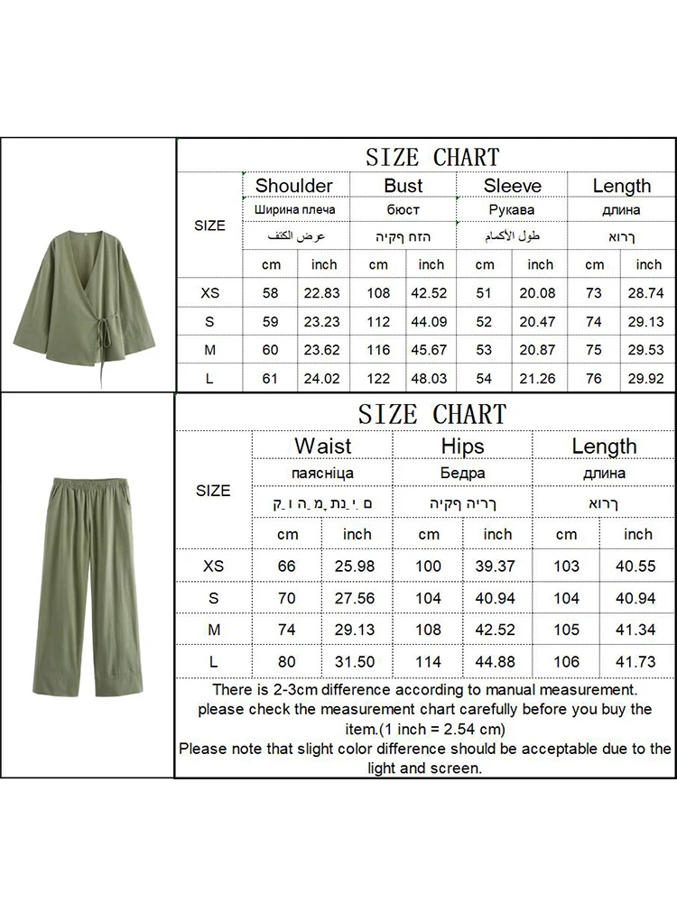 TRAF Woman 2pcs Kimono Style Blouses Pants Sets 2024 Summer Loose Shirts For Women 2024 Vintage Y2k Top With Ties Pocket Pants