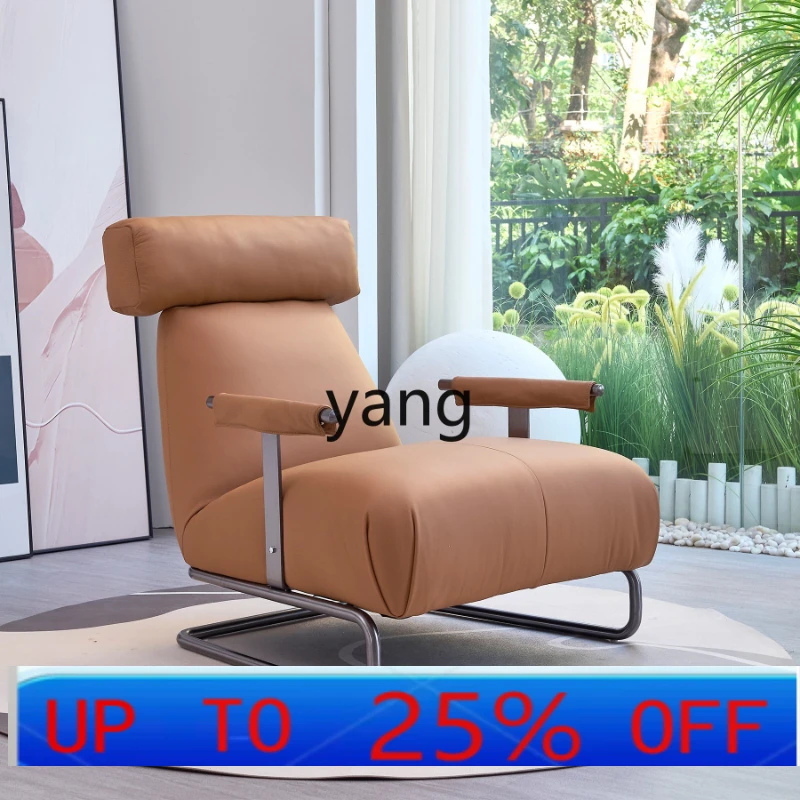 LTT first-layer cowhide sofa chair single leather sofa leisure chair stainless steel frame single chair