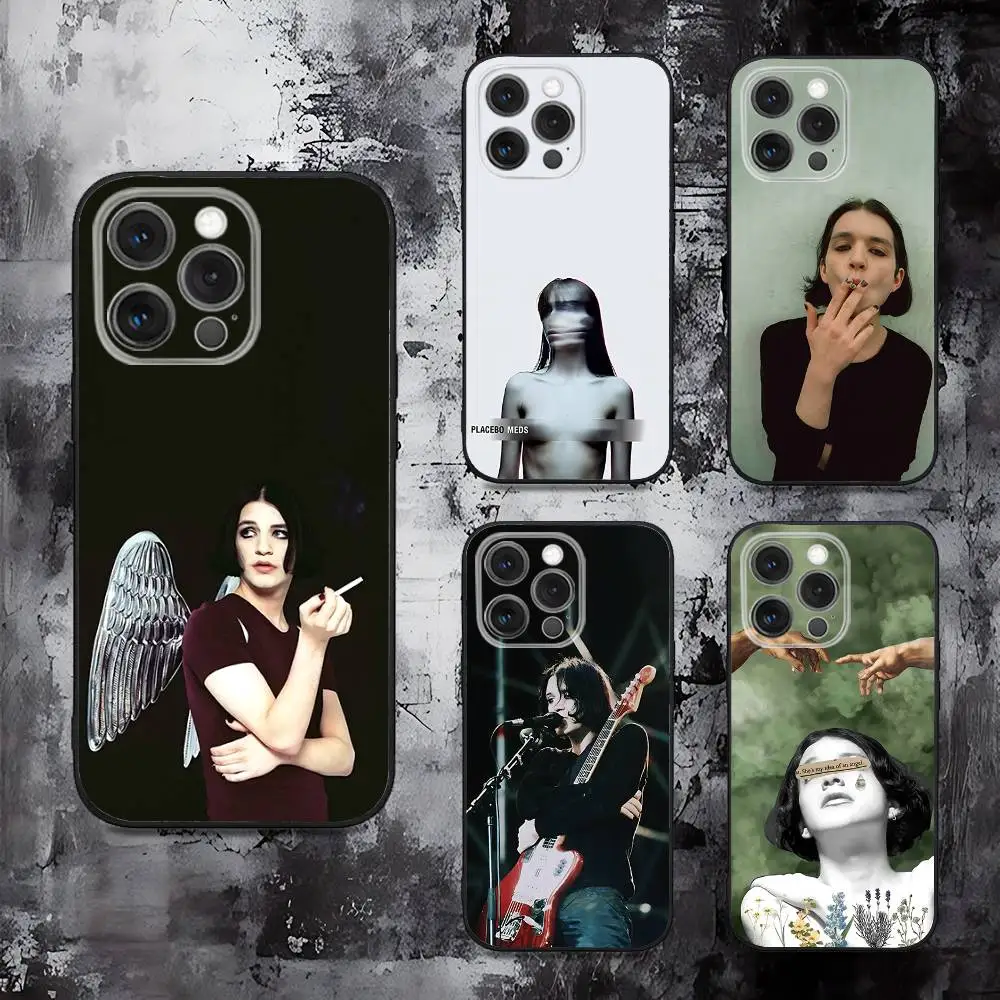 

P-Placebo Brian Molko Phone Case For iPhone 16,15,14,13,12,11,Pro,Max,Plus,X,XS,SE,E,Mini,Soft Silicone Black Case