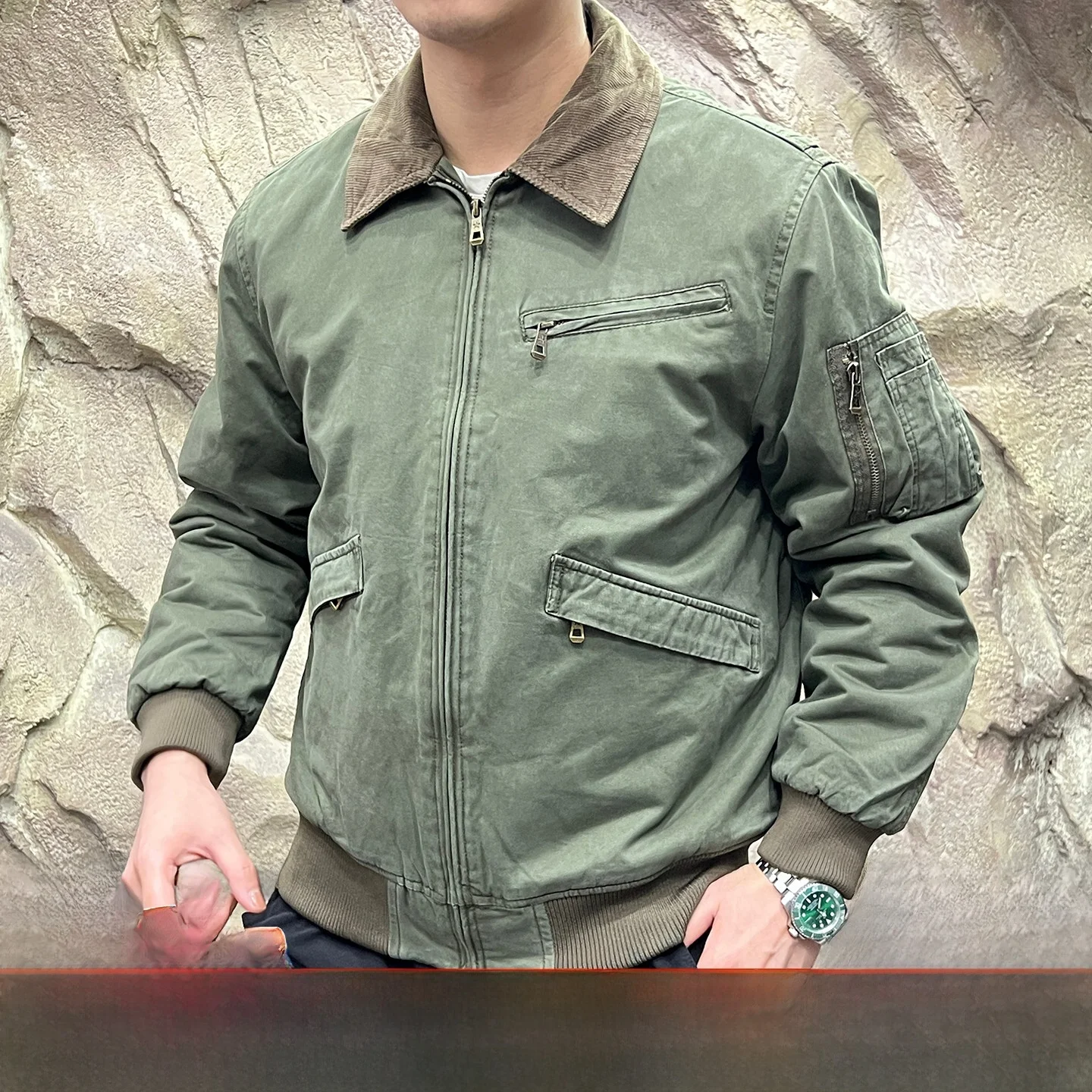 معطف رجالي من القطن الثقيل الوزن من American Sle Jaet من Thiened Waed Detroit معطف شبابي عصري دافئ طويل Sve Baseball Co...