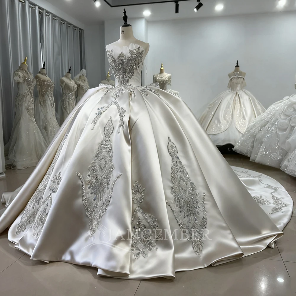 민소매 공주 웨딩 드레스 새틴 볼 가운 신부 드레스 맞춤 제작 웨딩 드레스