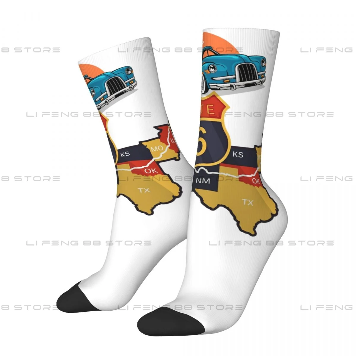 Route 66 US Route 66 Car Show Sticker Men Women Socks Outdoor Novelty Spring Summer Autumn Winter Stockings Gift