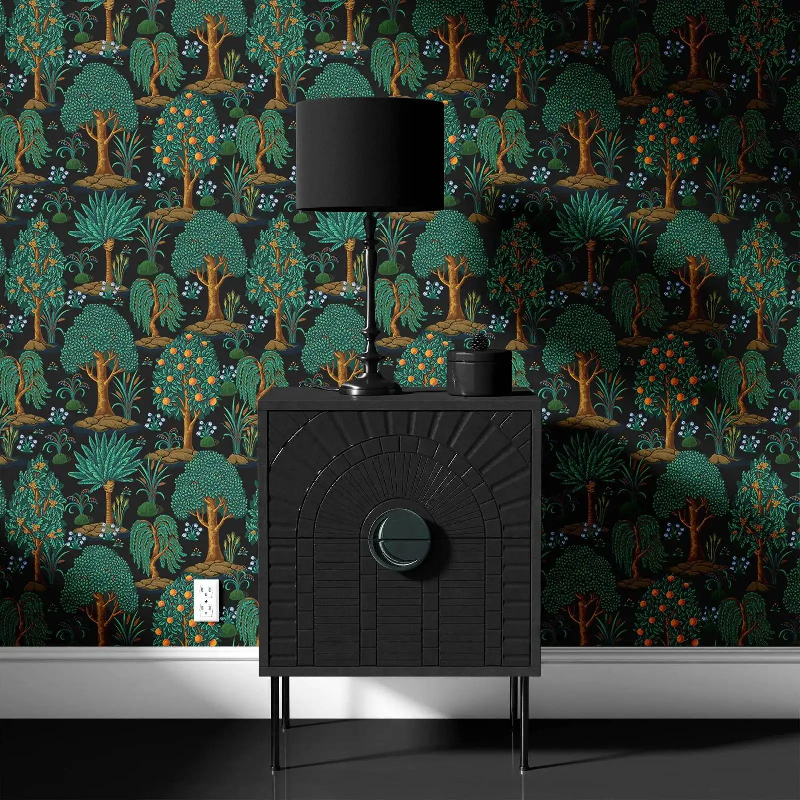 

Обои «Мистический сад», темная элегантность с яркими зелеными цветами, настенная роспись для декора ванной комнаты, очистка и наклейка или традиционная