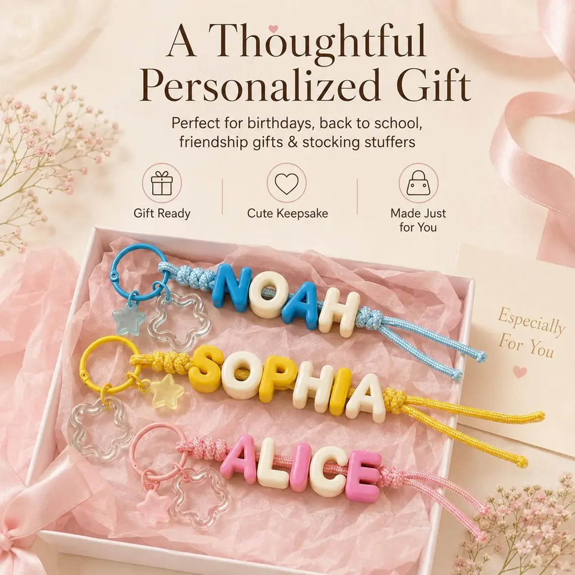Personalized Name Keychain Custom Acrylic Letter Charm Cute Backpack Bag Tag Custom Gift for Girls Kids Birthday School Gift
