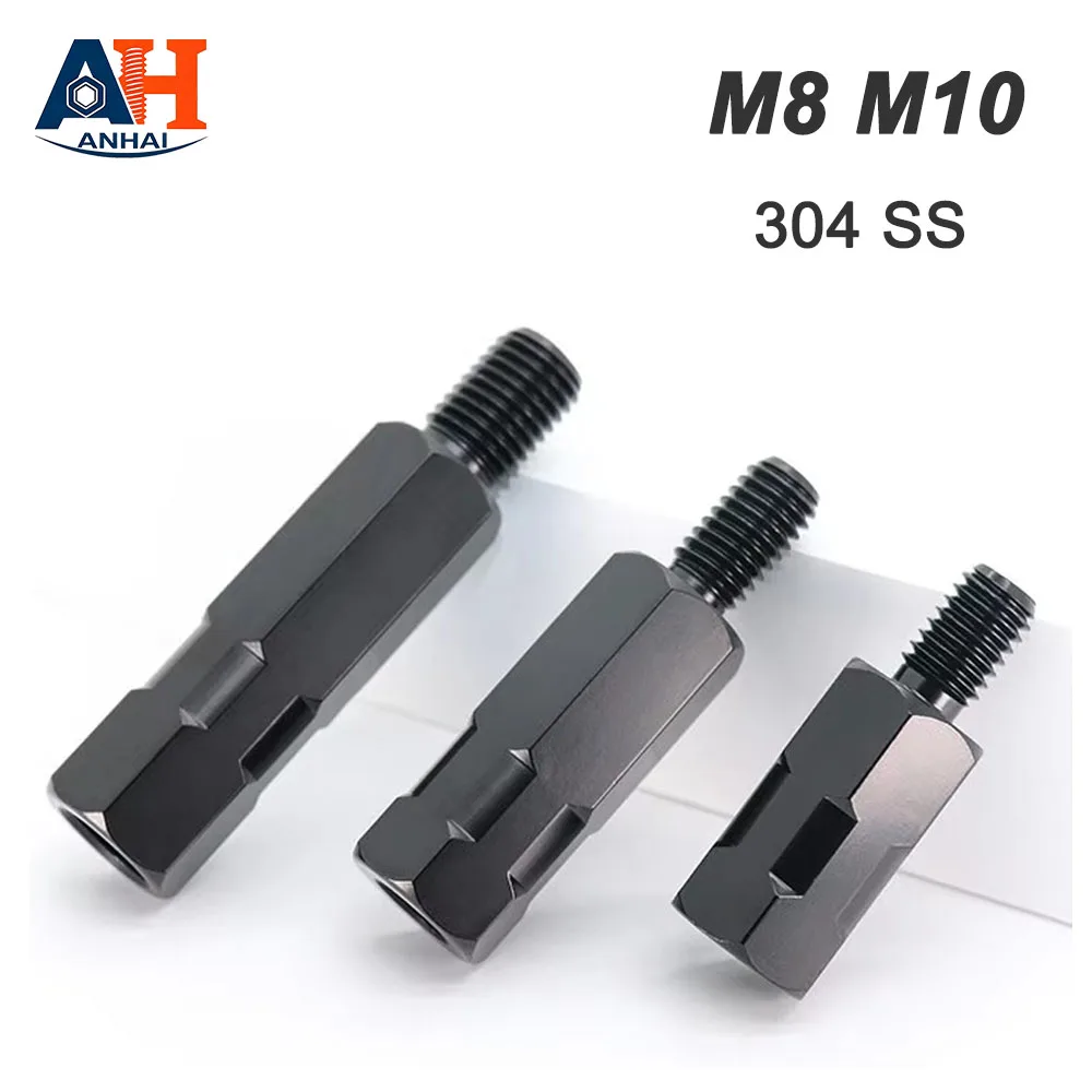 304 SS M8 M10 Black Anti Clockwise Right/left Hand Thread Changing Screws Longer Extension Motorcycle Rearview Mirror Adapters