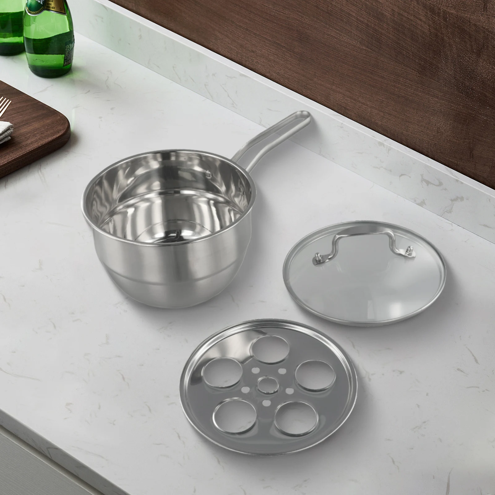 

Многофункциональная кастрюля для пароварки из нержавеющей стали, двухслойная с подставкой для пароварки для яиц, упаковка из 3 предметов для эффективного времени на кухне