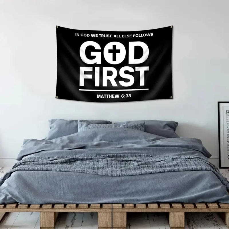 God First Christlicher Wandteppich aus Polyesterfaser mit Bibelversen für Schlafzimmer, Kirche und Fotohintergrund