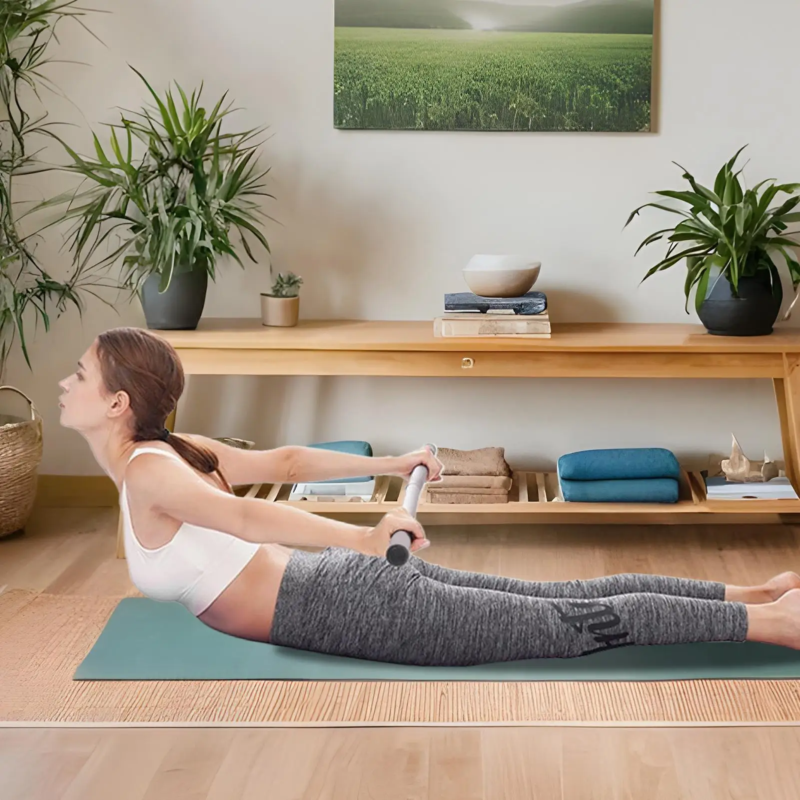 Stretch Stick 60 Inch Adjustable Fitness Pole Steel Pilates Stick With Foam Handle For Yoga Stretching Mobility Balance Training