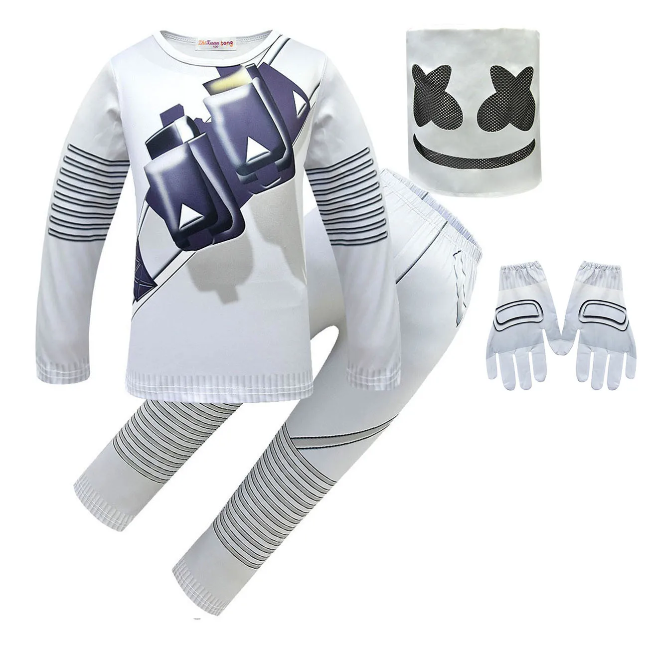 Halloween Marshmello DJ Cosplay Kids Costume Long Sleeve Hoodies+Pants+mask+gloves 4Pcs Set Kids Boys Music Christmas Party Gift