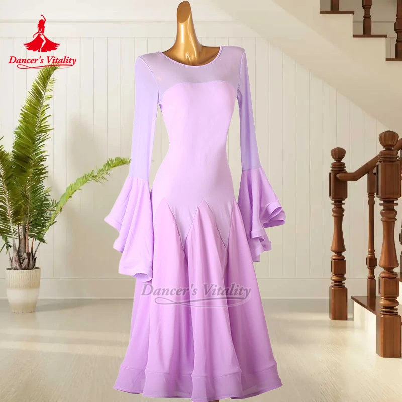 

Стандартное танцевальное платье с расклешенными длинными рукавами для тренировок, для женщин, для вальса и фокстрота, на заказ