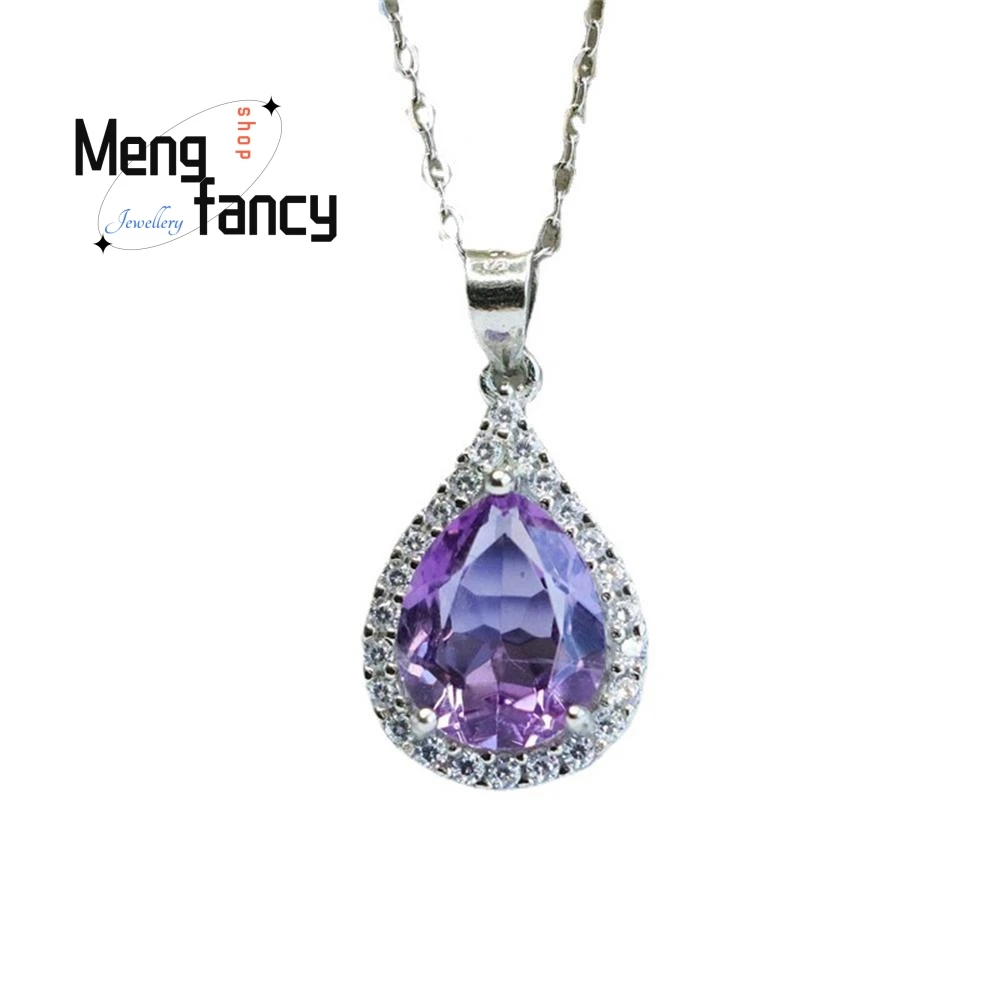 S925 Silver Natural Amethyst Water Drops Pendant Light Luxury Coloured  Exquisite Elegant Charm High-grade Treasure Fine Jewelry