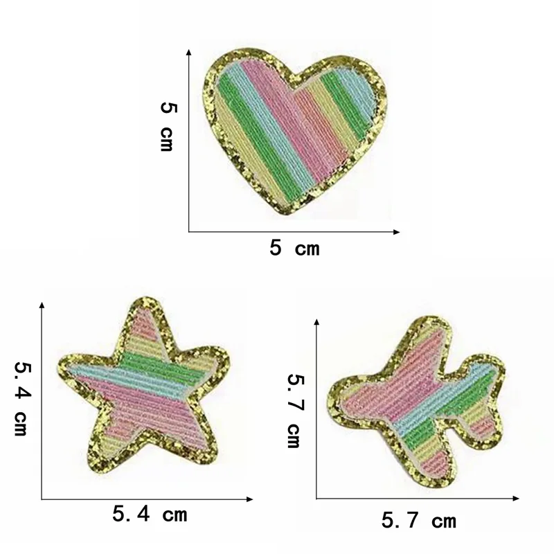 Parches bordados de chenilla para bolsa de ropa, pegatina de estrella, lazo, castillo, cebolla dorada en polvo, toalla bordada