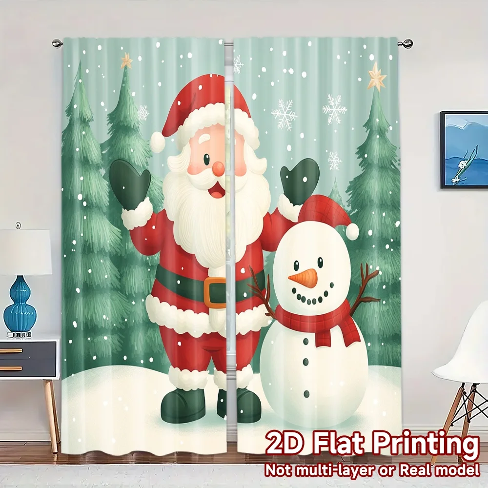 2pcs,Curtains Cute Santa Snowman Christmas Winter Popular Curtains&Window Treatment Fabric Curtains Decorations Outdoor Use for