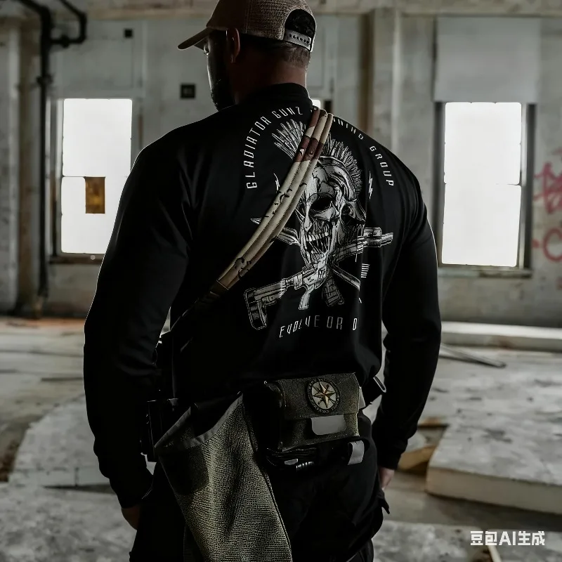 

Skull Cross Viking Warrior Skeleton Battle Axe Long Sleeve | Eye-Catching Black and White 3D Print, Stylish Streetwear Top